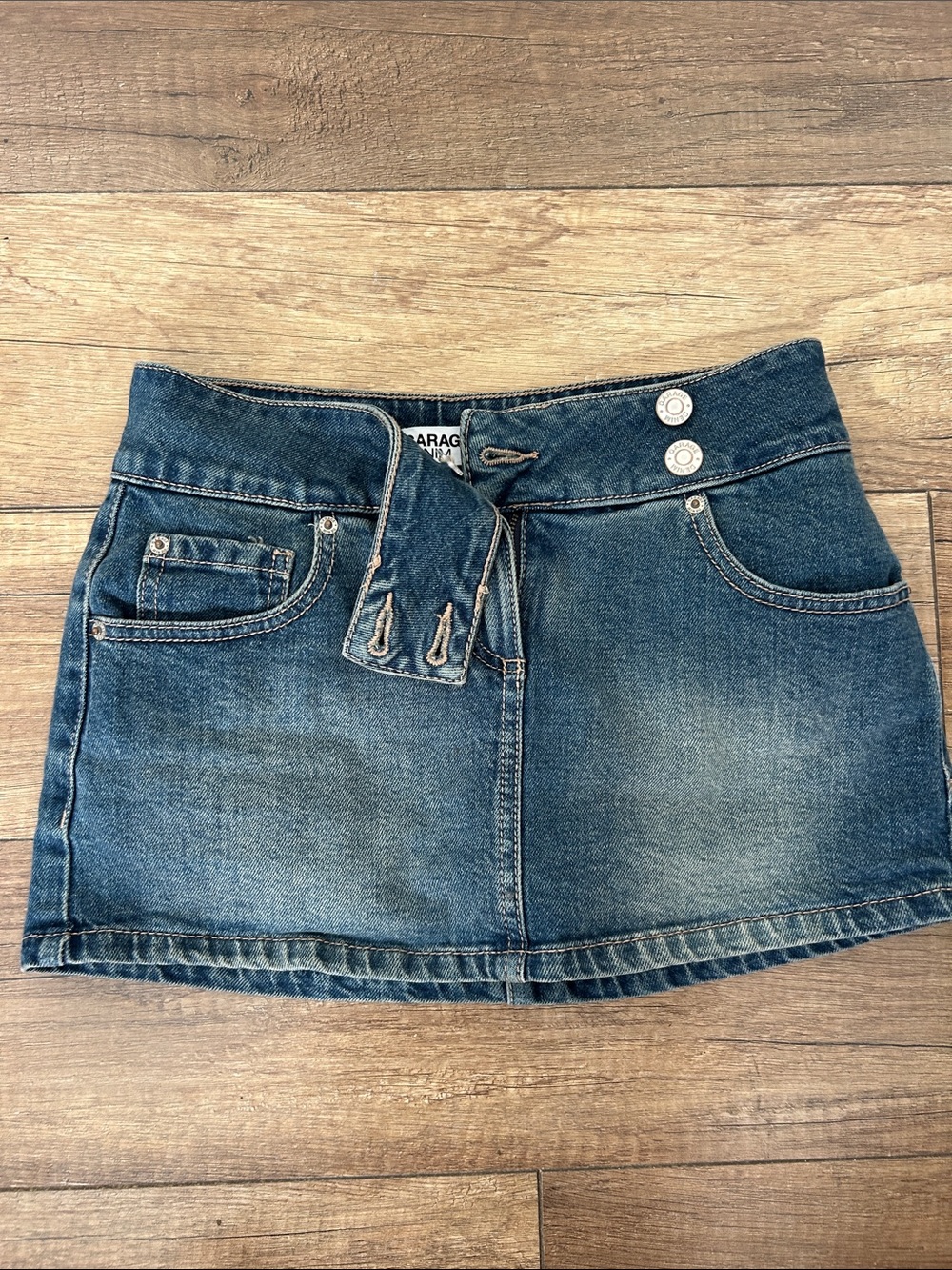 Denim Mini Skirt with Belted Waist - Blue